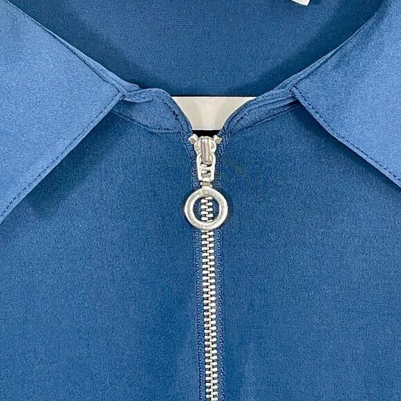 Susan Graver Liquid Knit Navy Zip-Front Shirt Dress with Tie Waist | Plus 3X - Picture 6 of 12